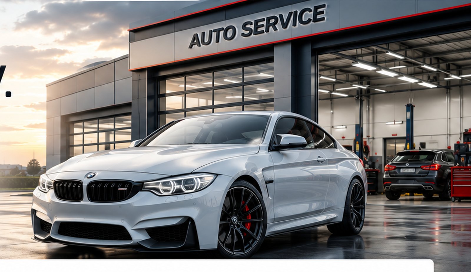 Lisboa Auto Mechanics — premium car in a bright modern workshop